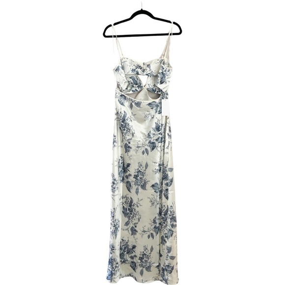 NWT REFORMATION Poppies Cutout Silk White Blue Floral Maxi Dress Sz 12 - Picture 2 of 6